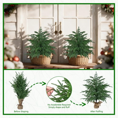 2 Pack 2FT Artificial Norfolk Pine Tree with Pot - UV Protection Faux Tree Fake Plants with PE Branch for Indoor Outdoor Home Front Porch Christmas Decor