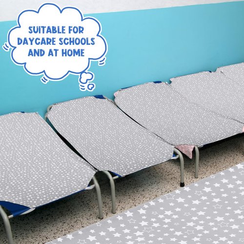 Peryiter 6 Pcs Cot Sheets for Daycare Standard Size 24" x 51" Toddler Nap Mat Sheets Star Pattern with Corner Elastic Loops Breathable Bed Fitted Cot Crib for Preschool Child Kid Boy Girls (Gray)
