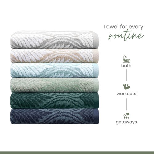 Martex Restore Fern Ogee Bath Towel – Soft, Absorbent, Moisture-Wicking and Quick to Dry – Lightweight for Everyday Use – Comfortable Feel with Convenient Loop for Hanging – 30" x 56" – Jade
