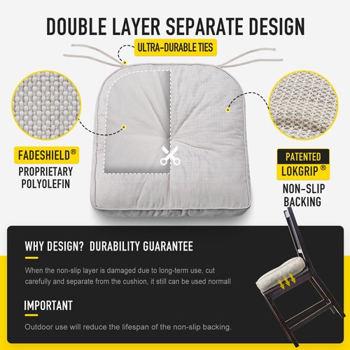 SUNROX LokGrip Non Slip Gel Memory Foam Chair Cushions for Dining Chairs Tailbone Pain Relief, Tufted Stain Resistant Thicken Durable Chair Pad for Dining Kitchen Office 17"x16" Set of 6, Cream