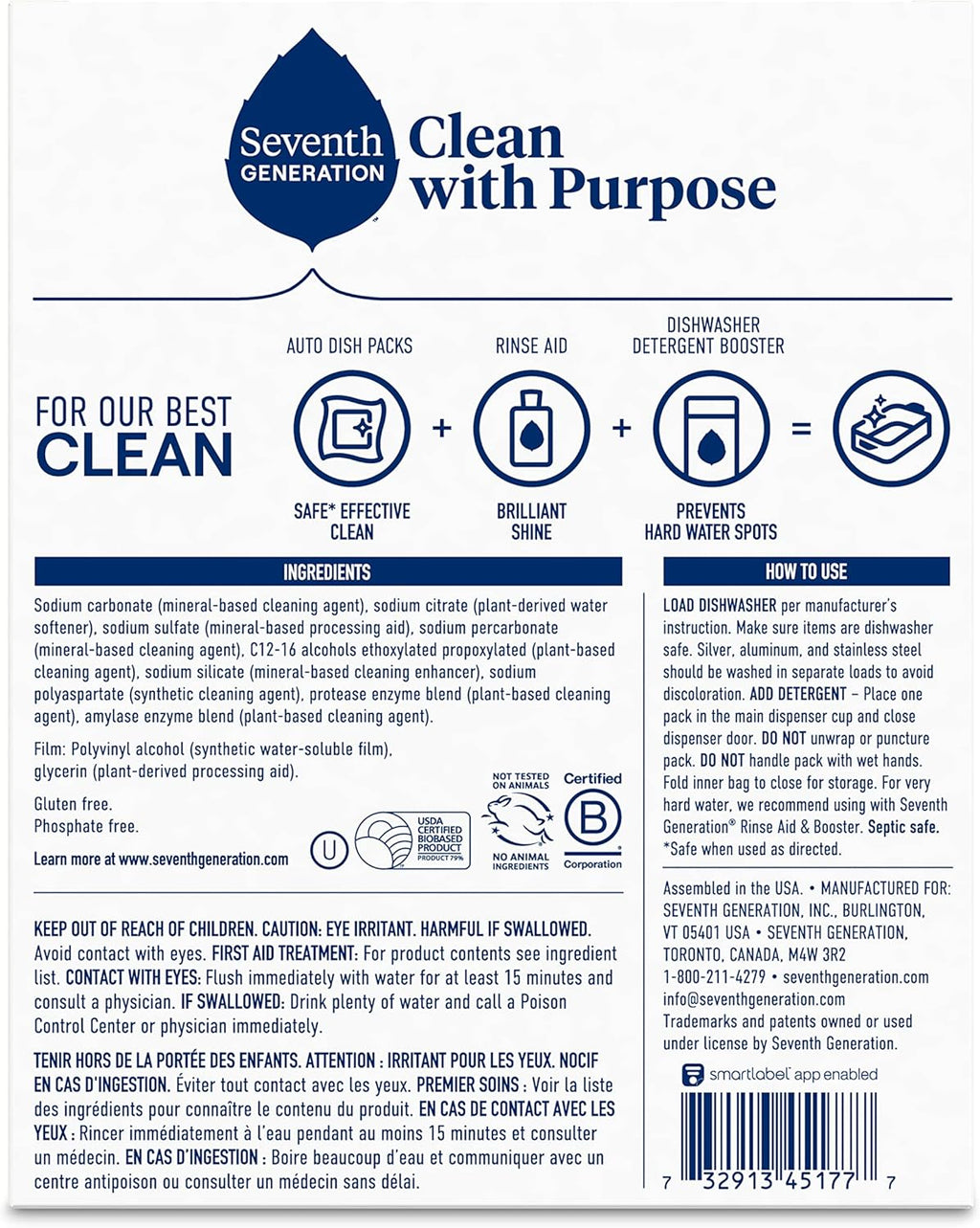 Seventh Generation Dishwasher Detergent Packs - Free & Clear, 45 Count | Sparkling Clean Dishes