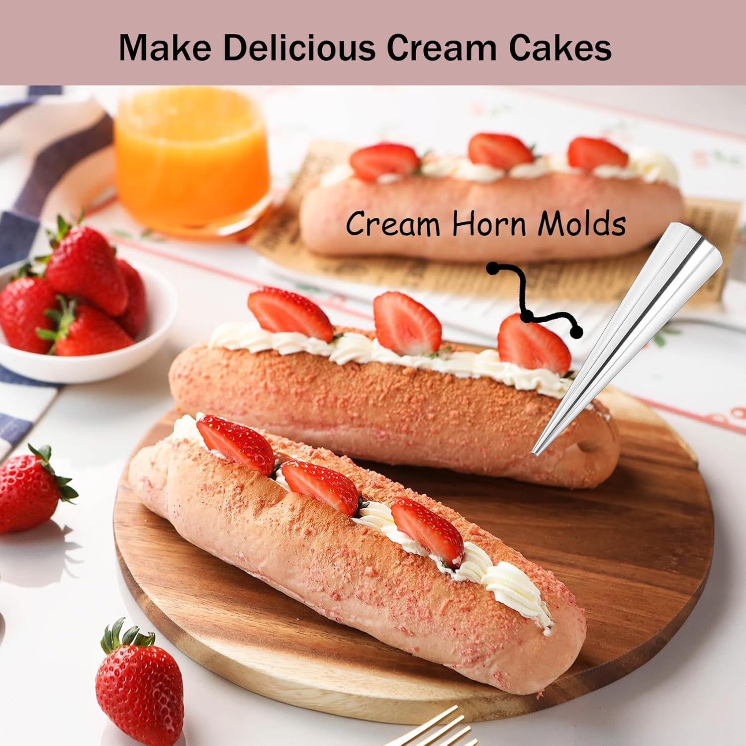 Skiennix 20-Piece Cream Horn Molds - Non-Stick Cannoli Tubes with Cleaning Brush | 4.7-Inch Baking Forms