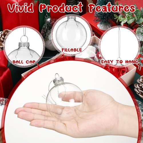 Liliful 24 Pcs Clear Glass Ornaments 2.36 Inch Fillable DIY Christmas Glass Ornament Balls for Crafts Hanging Bulbs Ornaments for Crafts Projects Christmas Party Wedding Home Decor