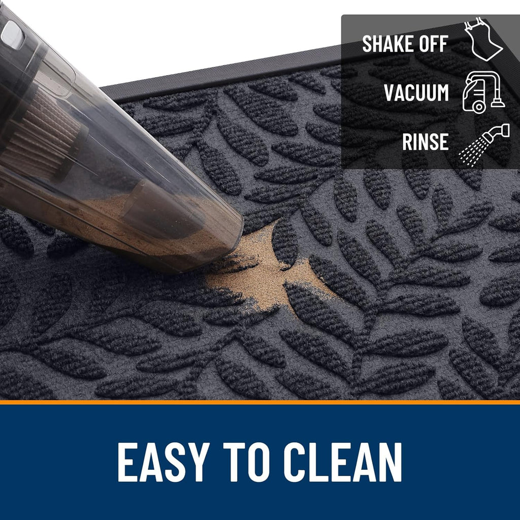 OLANLY Indoor Outdoor Door Mat - Waterproof All-Weather Doormat, 29.5x17, Sturdy Natural Rubber, Easy Clean, Medium Grey