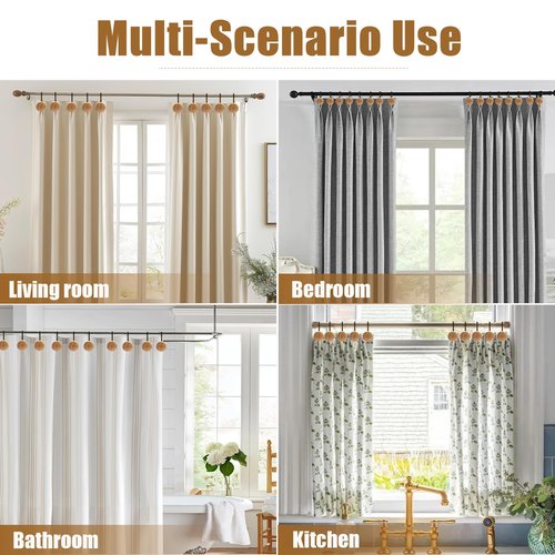 Shower Curtain Hooks, Wood Decorative Shower Curtain Rings, Modern Round Log Shower Curtain Hangers, 12PCS Shower Hooks for Shower Curtain Rod, Bedroom, Living Room (Black 1)