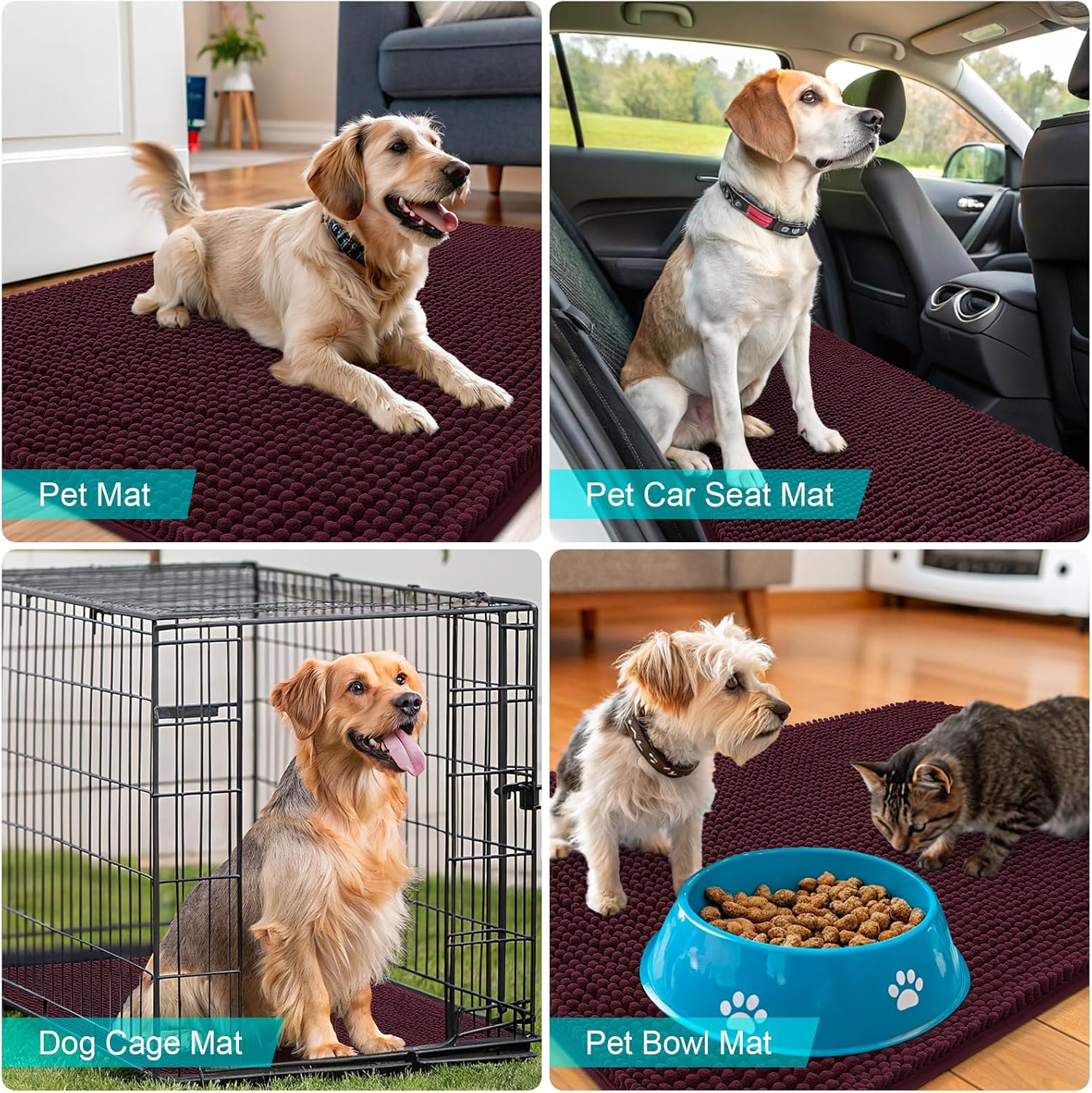 OLANLY Dog Door Mat - Absorbent Non-Slip Chenille Mat for Muddy Paws | 48x30, Quick Dry, Russet