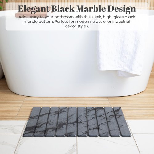 Mu'min-Foldable Stone Bath Mat – Diatomaceous Earth Shower Mat with Non-Slip Rubber Base – Quick Dry, Ultra Absorbent Bathroom Mat – Modern & Minimalist Design – Easy to Clean (23. x 15.5)