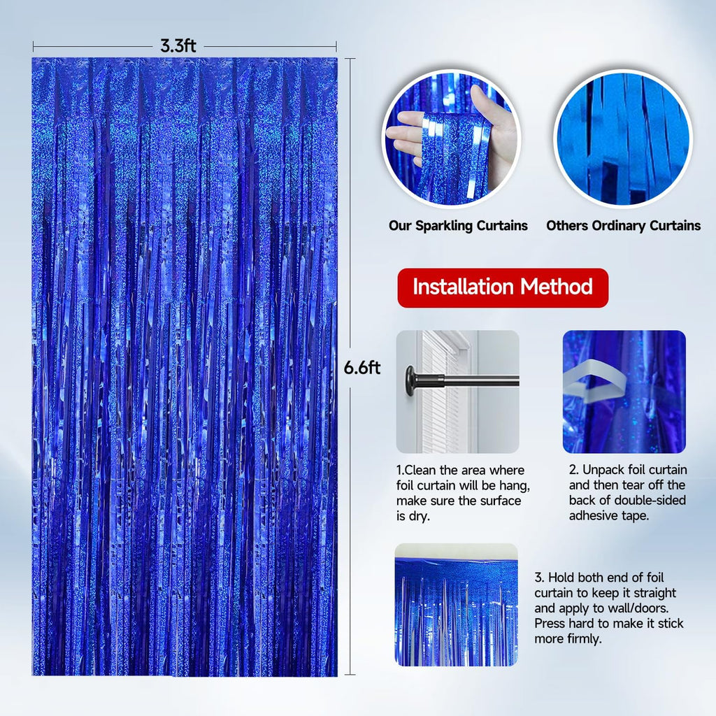 QRabbit Foil Curtain Backdrop - Silver Metallic Tinsel Fringe Curtains | 4 Pack for Parties & Events