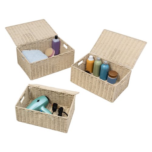 Honey-Can-Do 3-Piece Paper Rope Cord Basket Set, Natural STO-03556 Beige