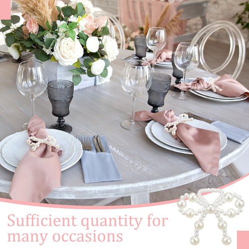 Gandeer 12 Pcs Pearl Bow Napkin Rings Imitation Bow Pearl Ring Napkin Holder Delicate Beaded Serviette Buckles for Christmas Wedding Party Dinner Table Decor and Daily Use(Elegant)