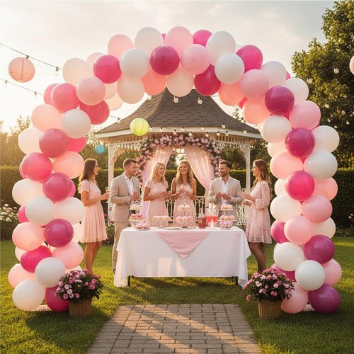 KADBANER 12-Inch Latex Balloons - 100 Pack in White, Pink & Light Rose Red for Weddings & Parties