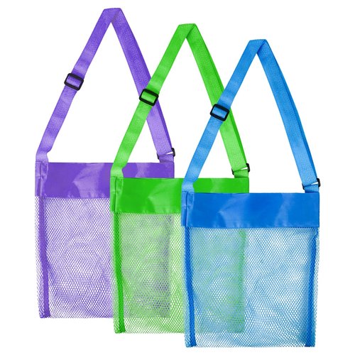 Luwint 3PCS Beach Shell Collecting Bags for Kids - Durable Mesh Shell Bags for Picking Up Seashells, Lightweight Shell Bags for Beach Trips and Treasures