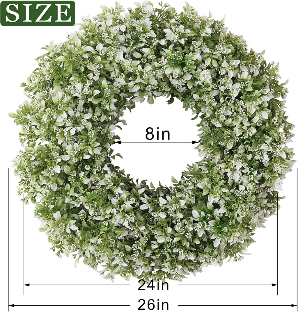 Skiennix 26" Artificial Boxwood Wreath - Large Faux Aglaia Odorata for Year-Round Outdoor Decor | White-Green