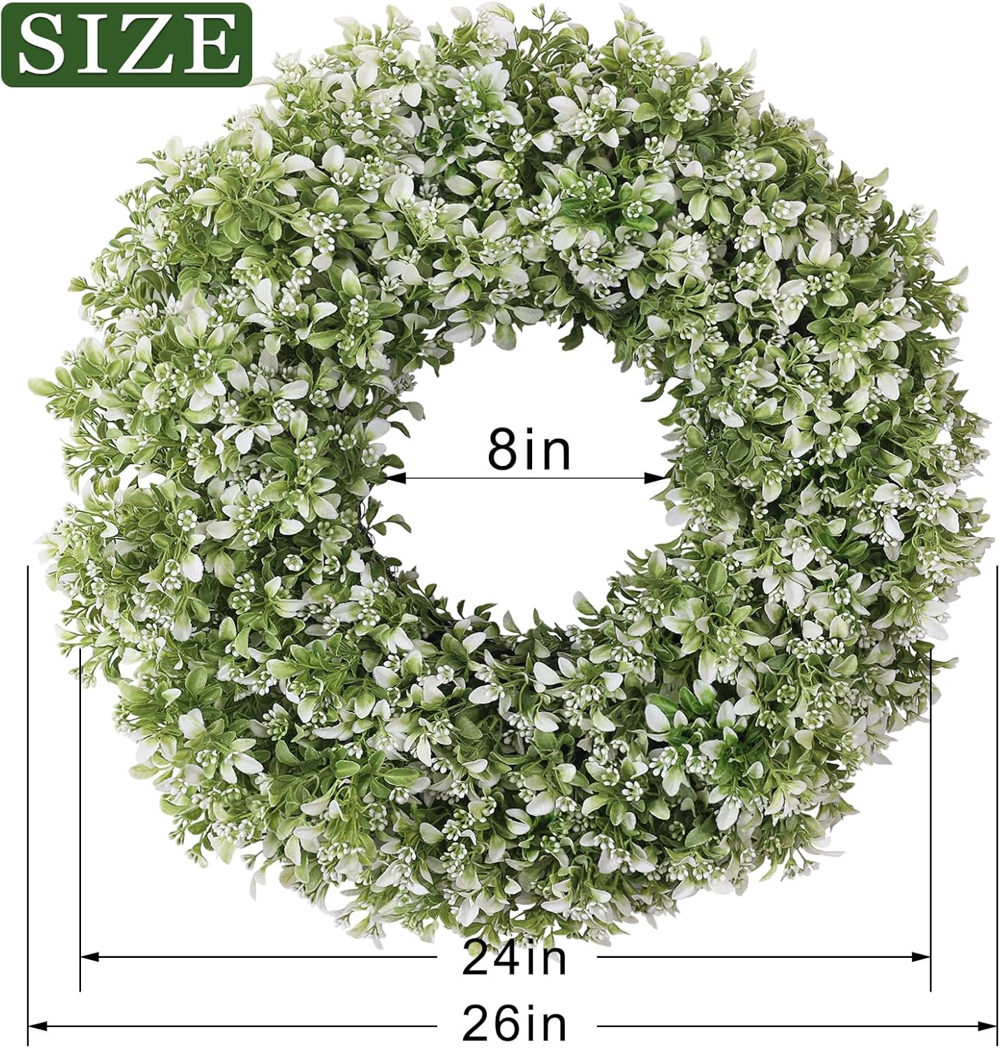 Skiennix 26" Artificial Boxwood Wreath - Large Faux Aglaia Odorata for Year-Round Outdoor Decor | White-Green