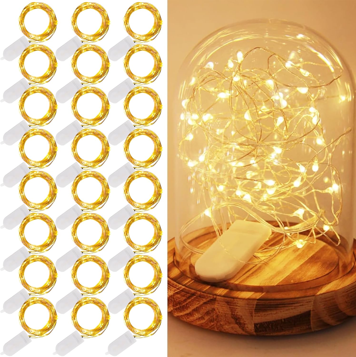 Waterglide 24 Pack Mini String Lights - 7 Ft Waterproof LED Fairy Lights for Wedding & Party Decor | Warm White