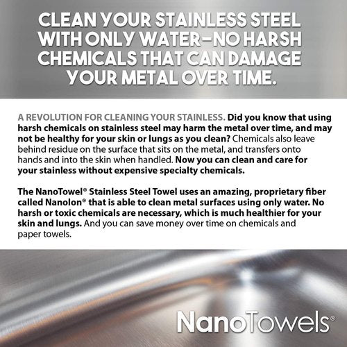 Nano Towels Stainless Steel Cleaner | The Amazing Chemical Free Stainless Steel Cleaning Reusable Wipe Cloth | Kid & Pet Safe | 7x16 (1 pc)