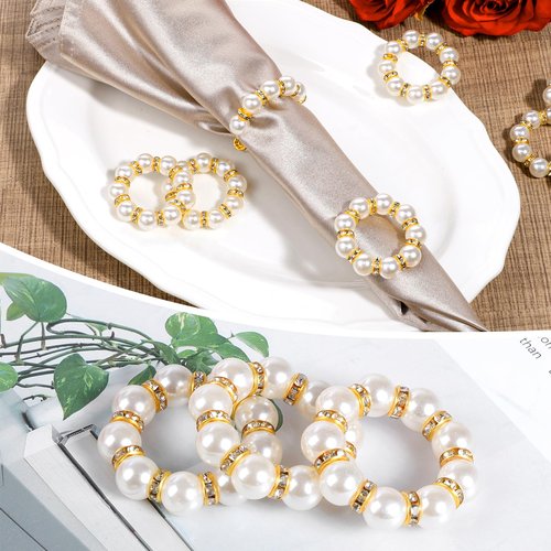 Yuanan 60pcs Gold Napkin Rings Pearl Gold Napkin Ring Disposable Napkin-Ring Imitation Pearl Ring Universal Napkins Holders for Cloth Napkins for Wedding Party Dinner Table Decor and Daily Use