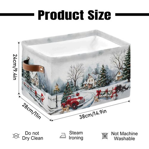Christmas Tree Red Truck Basket - Merry Christmas Storage Bin Collapsible - Xmas Winter Snowman Snowflake Golden Retriever Dog Basket - Xmas Large Baskets for Kids Clothes, Gifts, Books, Toys