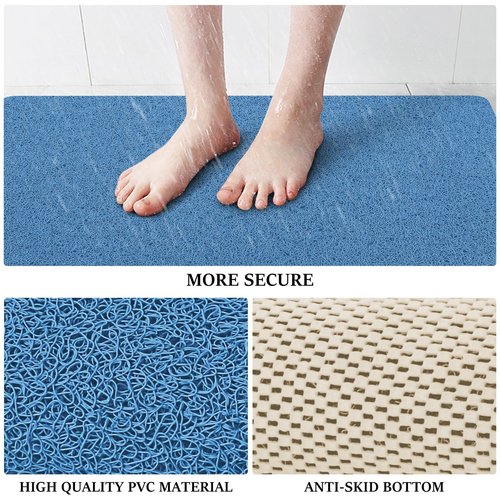 LuxStep Shower Mat Bathtub Mat,24x16 inch, Non-Slip Bath Mat with Drain, Quick Drying PVC Loofah Bathmat for Tub,Shower,Bathroom (Lake Blue)