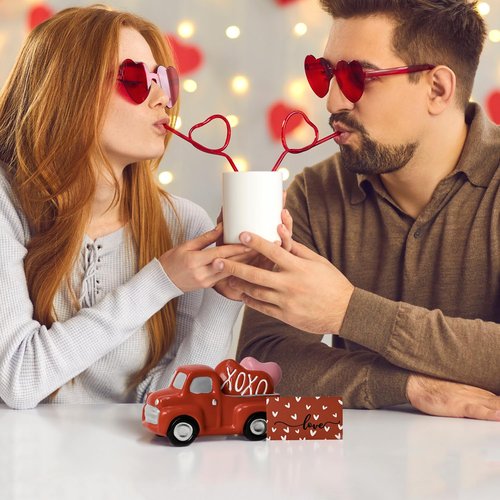 Smile Figurines Set of 3 - Sweet Valentine's Day Gifts for Him Her, Truck Heart Love Card, Indoor Decor Mantle Centerpieces and Tabletop Display