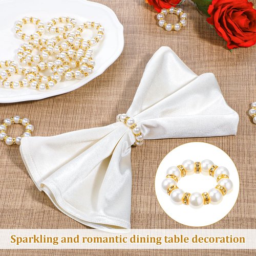 Yuanan 60pcs Gold Napkin Rings Pearl Gold Napkin Ring Disposable Napkin-Ring Imitation Pearl Ring Universal Napkins Holders for Cloth Napkins for Wedding Party Dinner Table Decor and Daily Use
