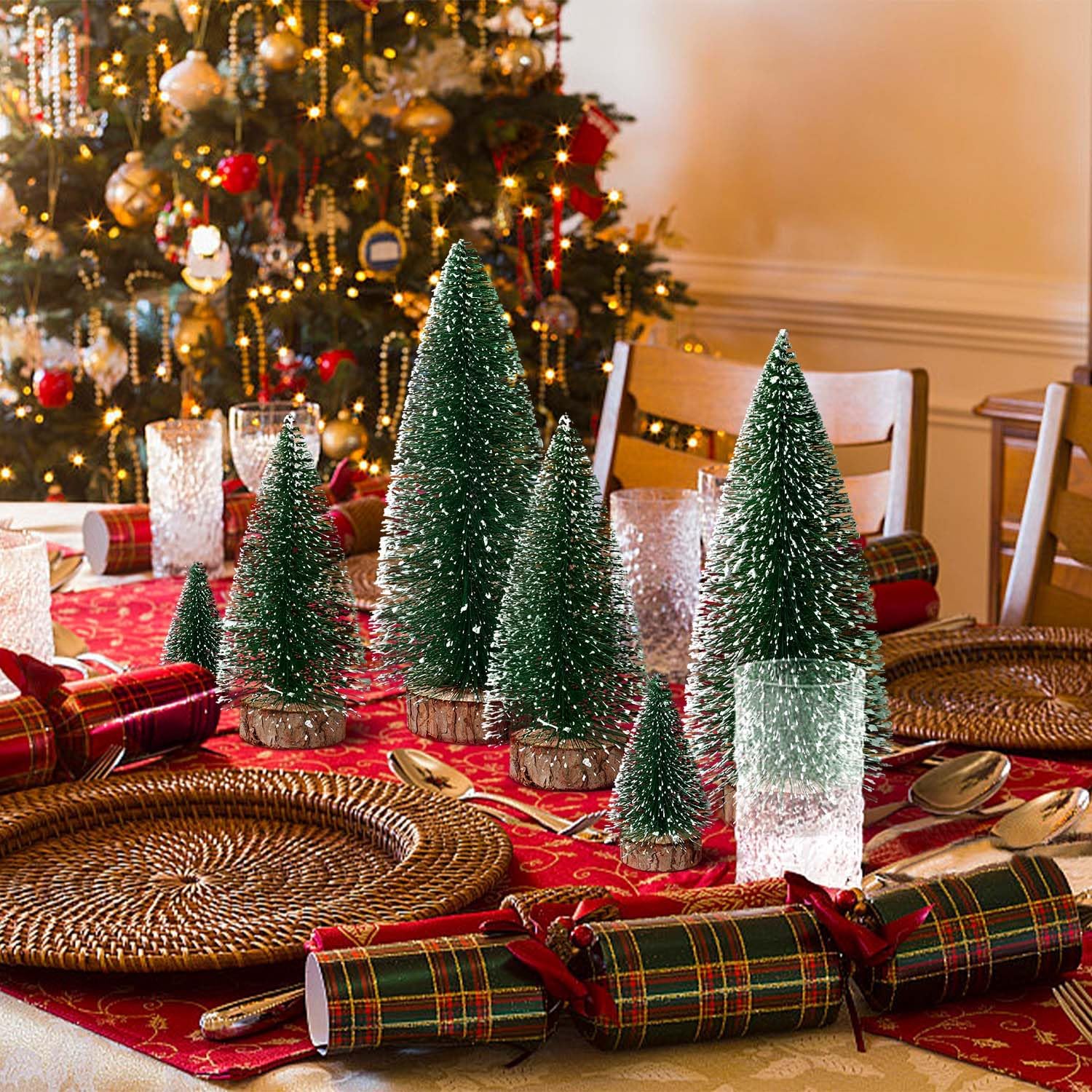 Skiennix Mini Christmas Trees - 6pcs Bottle Brush Decorations for Indoor/Outdoor Holiday Decor | Green