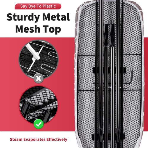 Full Size Ironing Board - 57” L x 15” W | Sturdy & Adjustable with Heat Resistant Cover - Black Gray