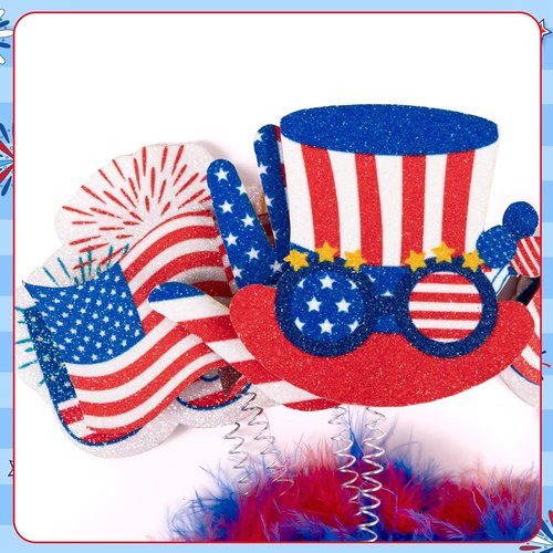 Moon Boat 12PCS 4th of July Headbands - Patriotic Red, White & Blue Party Accessories for Independence Day