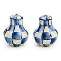 MACKENZIE-CHILDS Enamel Salt and Pepper Shakers, Kitchen Table Spice Shaker Set, Blue-and-White Royal Check, Small