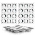 E-far Stainless Steel Muffin Pan Set of 5, 12 Cups Cupcake Pans Tins for Baking, Non-Toxic Metal Muffin Tray Molds for Small Mini Cupcake, Heavy Duty & Regular Size, Rust Free & Dishwasher Safe
