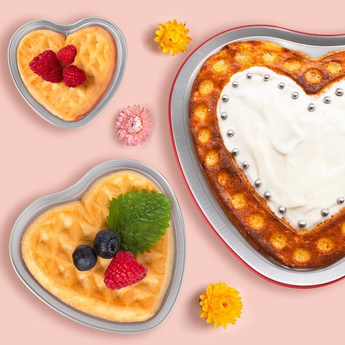 Fovths 60 Pieces Heart Shaped Cake Pans with Lids Extra Large Aluminum Foil Cupcake Pans 3.4 Oz, 9 Oz, 23 Oz Disposable Flan Baking Cups for Valentine Day Kitchen Birthday Wedding Party Baking Supply