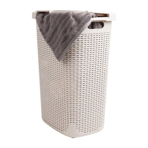 Mind Reader Slim Laundry Hamper with Lid, 60L Tall Clothes Basket, Narrow Tapered Design for Bathrooms, Closets and Laundry Rooms, Plastic, Ivory