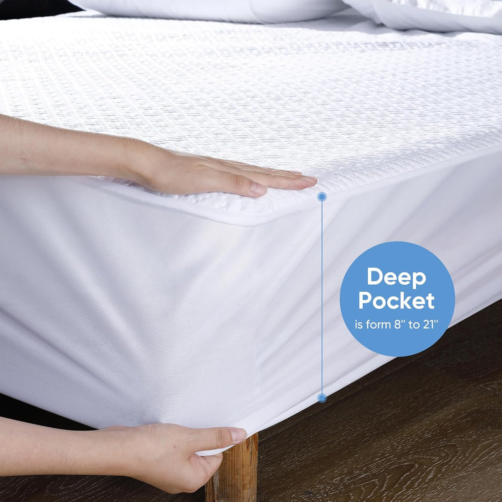 Skiennix Cooling Waterproof Mattress Protector - Soft, Breathable Queen Size Cover for Deep Pocket (8''-21'')
