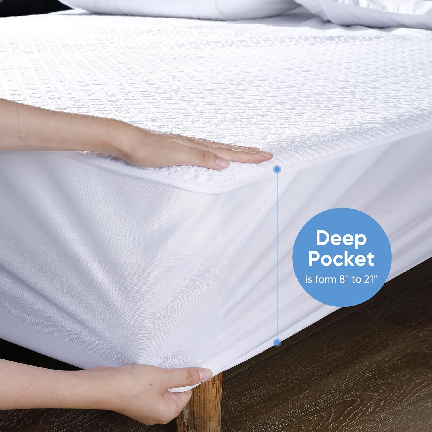 Skiennix Cooling Waterproof Mattress Protector - Soft, Breathable Queen Size Cover for Deep Pocket (8''-21'')