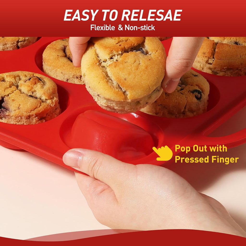 Skiennix Silicone Muffin Pan Set - 12 Cups with Metal Reinforced Frame | Oven & Dishwasher Safe