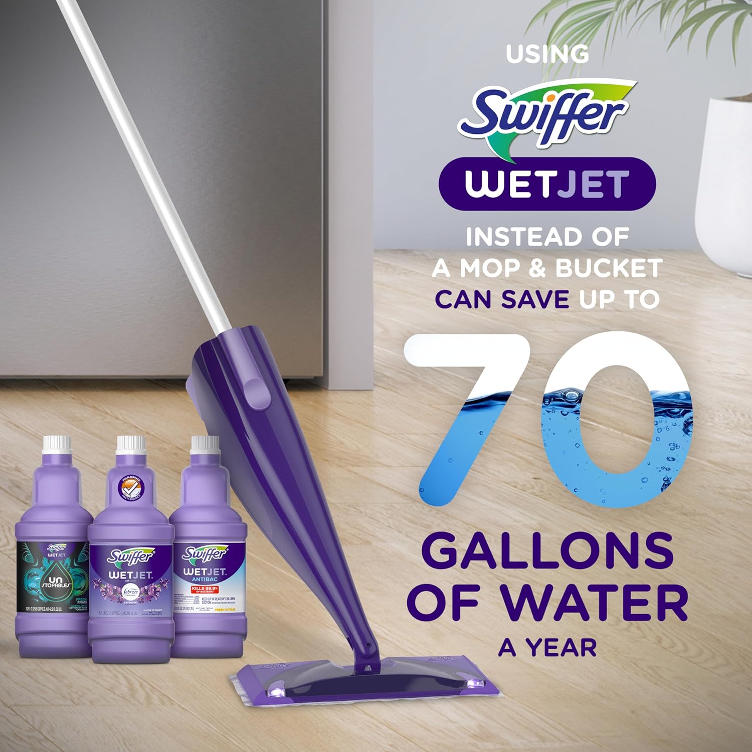 Swiffer WetJet Floor Cleaner Solution with Febreze Refill - Lavender Scent, 1.25L (Pack of 2)