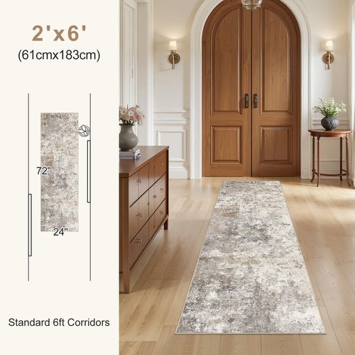 UERMEI 2X6 Washable Runner Rug for Hallway: Soft Neutral Modern Abstract Area Rug - Non-Slip Low Pile Long Throw Indoor Carpet for Kitchen Entryway Kitchen Bedroom Laundry Bathroom - Brown Grey