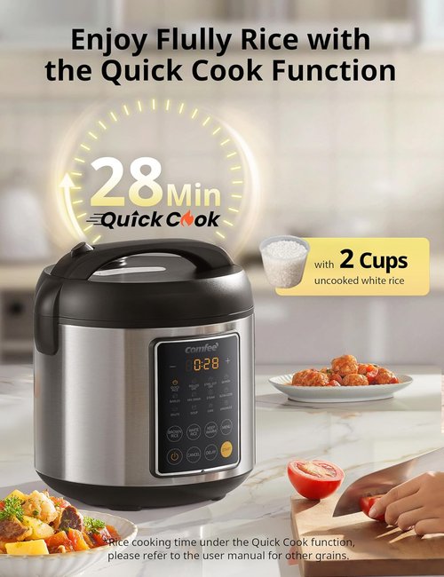 COMFEE' Rice Cooker - 14-in-1 Stainless Steel Multi Cooker with 5.3 QT Capacity | Perfect for Brown Rice, Quinoa & Oatmeal