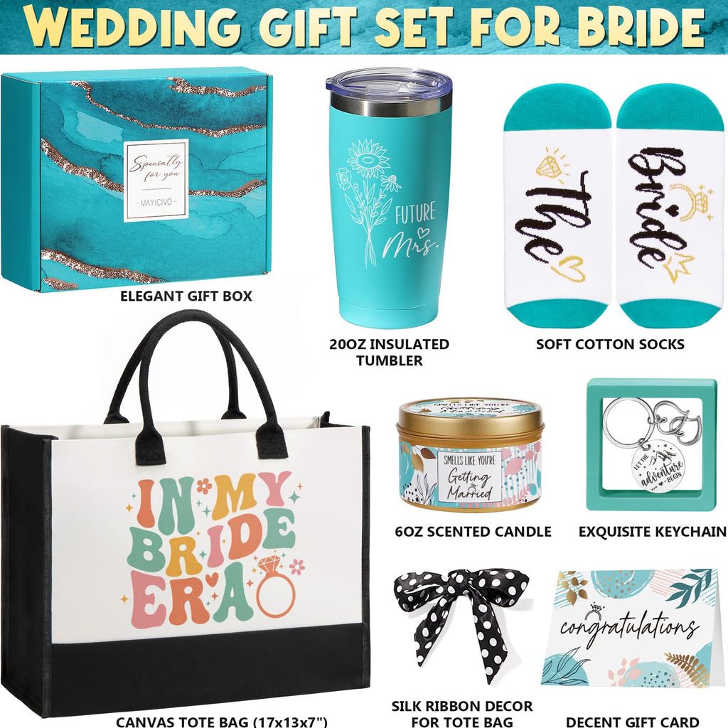 MAYICIVO Bridal Shower Gifts Bride Gifts for Bride to Be, Wedding Bachelorette Gift for Brides Future Mrs, Bachelorette Party Favors Engagement Gift for Her Women Fiancee w/Canvas Tote Bag Tumbler