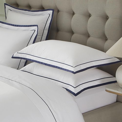 Ranznaz White King Pillow Shams Set of 2, 100% Cotton Luxury Hotel Pillowcases with Navy Embroidered Double Border, Soft Smooth Elegant Decorative Pillow Cases with Envelpe Closure, 20x36 Inches