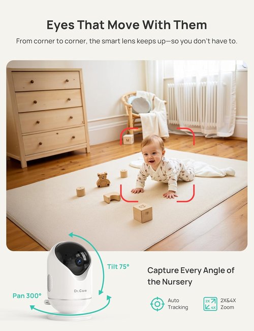 Dr.Care VistaView 5” Smart WiFi Baby Monitor - 2K HD Camera, Night Vision, App Control & 5000mAh Battery
