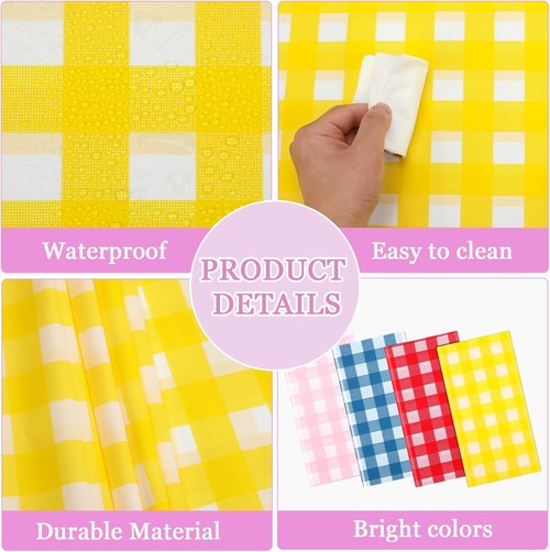 Gingham Tablecloths by [Brand Name] - 8 Pack Disposable Plastic Rectangle Covers | 54 x 108 Inches for Parties & Events