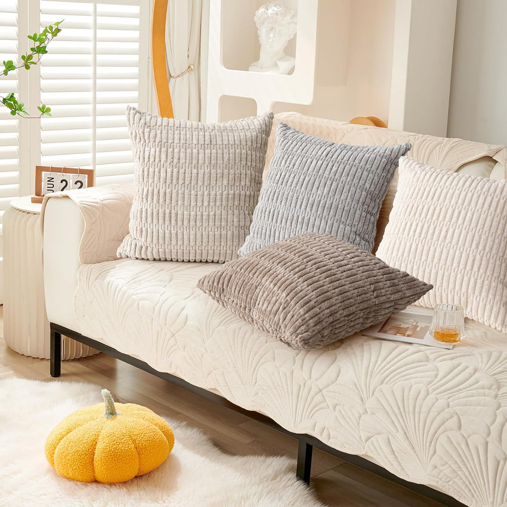 Skiennix Throw Pillow Covers - Soft Boho Striped Corduroy | 18x18 Inch, 2-Pack for Modern Home Decor