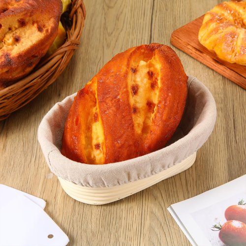 Gejoy Oval Banneton Bread Proofing Basket Set of 8, Sourdough Bread Baking Bowl Kit with Cloth Liners and Dough Scrapers Natural Rattan Banneton Sourdough Bowl Basket for Bakers(8 Inch)