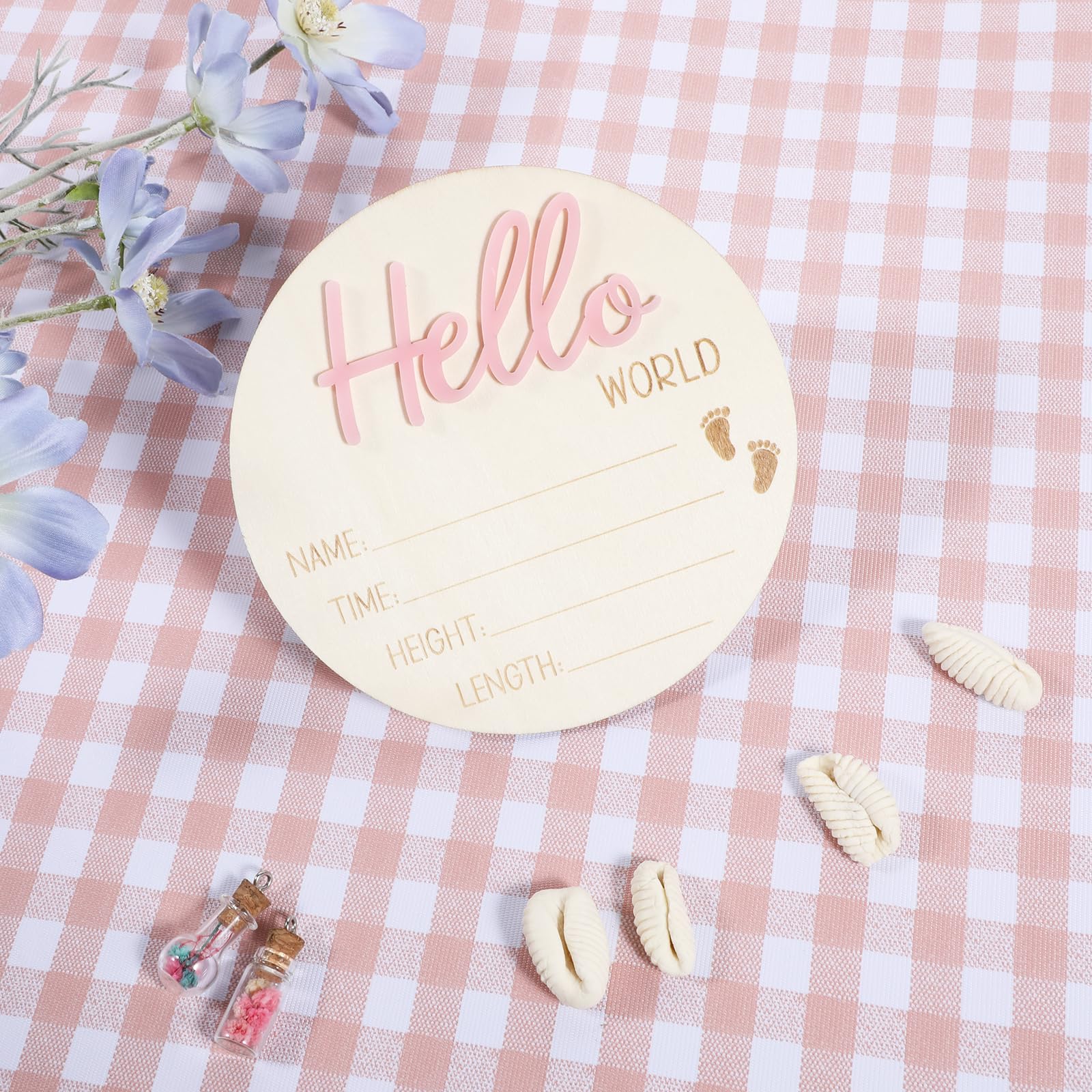 1 PCS Baby Name Sign, Pink Baby Name Announcement Sign, Wooden Newborn Sign, Newborn Name Sign for Hospital Sign, Baby Custom Name Sign for Newborn Baby