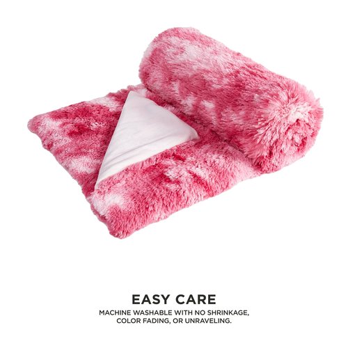Juicy Couture Shaggy Faux Fur - Premium Throw Blanket - Living Room and Bedroom Décor - 50" x 70" Plush Throw, Pink Tie-Dye