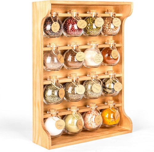 Byers Choice TX Pine Wooden Spice Rack Organizer - Antique Jar Holder for Kitchen Pantry or Wall Mount