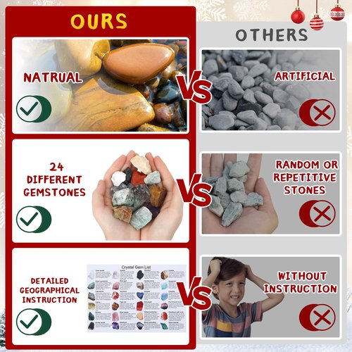 JULEASEL Gemstone Advent Calendar 2025, Rock Collection Advent Calendar for Kids with 24 Natural Gemstones to Open Each Day, Christmas Countdown Calendar for Boys Girls Teens and Adults