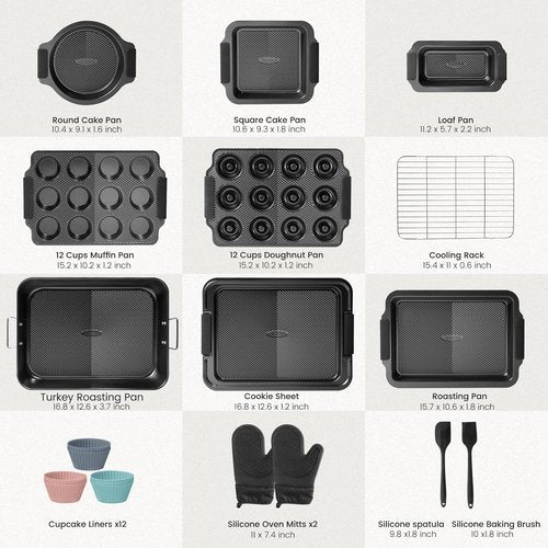 Kikcoin 25 PCS Non-Stick Baking Pans Set - Heavy-Duty Silicone Handle Cookie Sheets | Oven Safe to 450°F