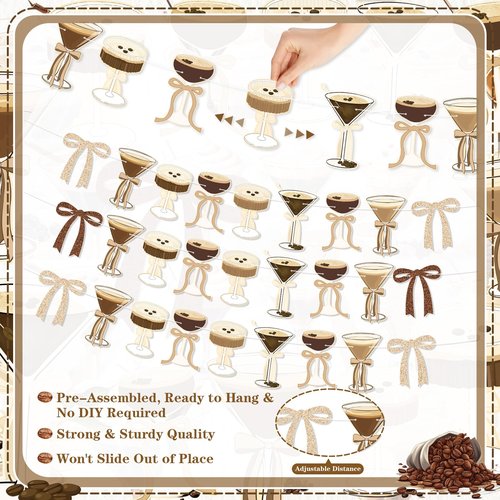 4Pcs Espresso Martini Party Banner Garland, Espresso Martini Glasses Bow Garland Espresso Martini Birthday Party Decorations, Martini Bachelorette Bridal Shower Tini Bar Party Decor
